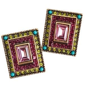 VTG Signed Heidi Daus Pink Crystal Art Deco Revival Clip On Earrings Rectangle